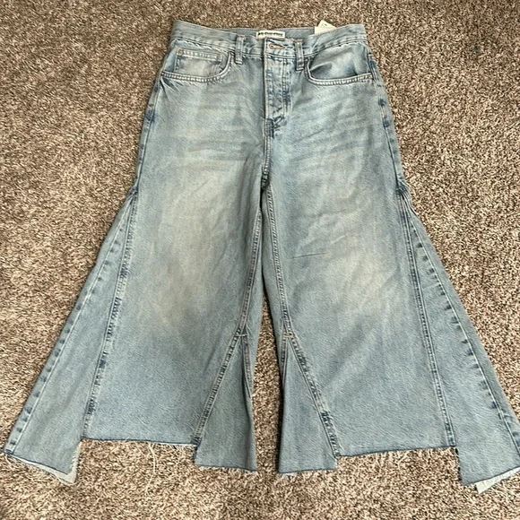 Free People We The Free Ripple Wide Leg Cropped Pieced Jeans